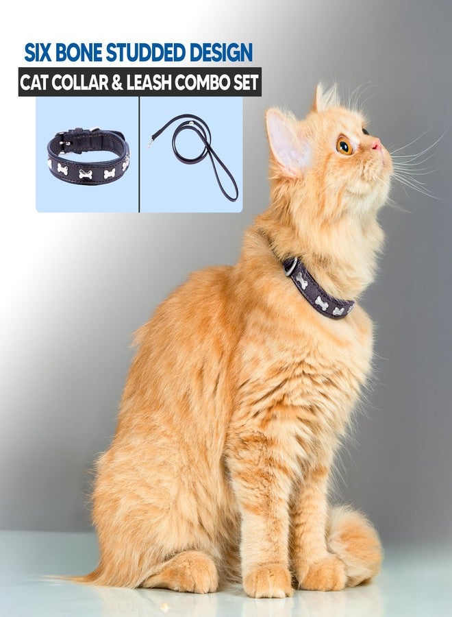 ADIL'S Adil’S Leather Cat Collar & Leash Set - Stylish Seven Bone Studded Design Collar, Genuine Leather, Adjustable Buckle & Secure 5ft Leash for Safe and Comfortable Outdoor Activity (Brown) - Image 4